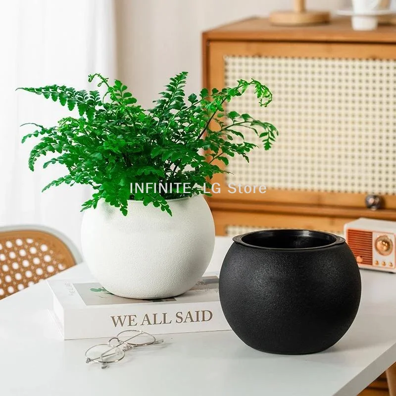 Round Ceramic Plant Pot Matte Textured Surface Two Color Options Perfect For Home Office Indoor Plant DecorINFINITE -LG