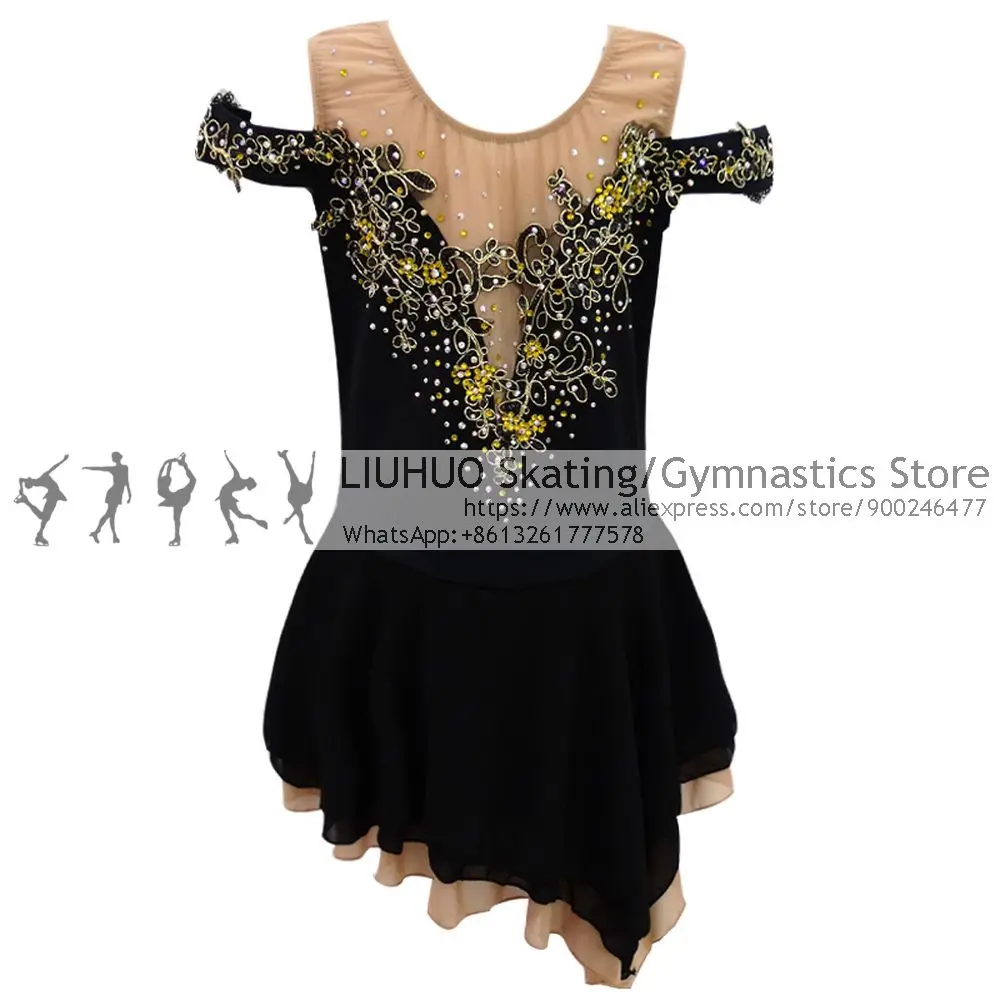 Figure skating clothing women's clothing girls skating clothing sports performance clothing black sleeveless three-dimensional