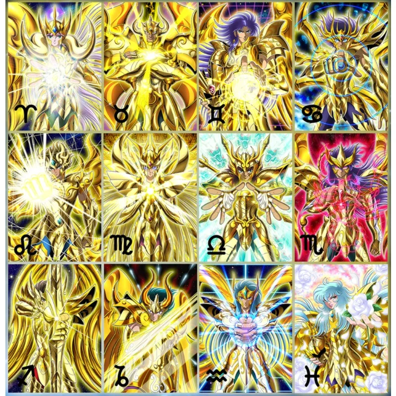 

Saint Seiya Anime Game Peripheral 12 Gold Saint 13 Gold God Cloth Character Flash Collection Toy Cards Boy Hobbies Birthday Gift