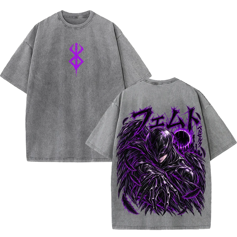 Griffith Berserk Manga Graphic T Shirts Femto Vintage Washed Oversized Streetwear Men Women Short Sleeve High Quality Tees Tops