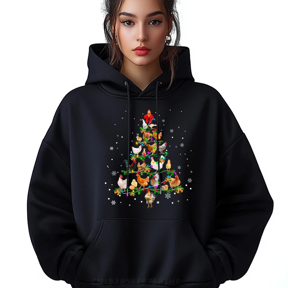 Frango árvore de natal ornamento decoração natal preto hoodies camisa masculina slogan