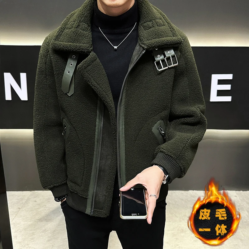 

High-quality fur one-piece winter coat, winter plus-size men's fur coat with thickened lambskin and suede