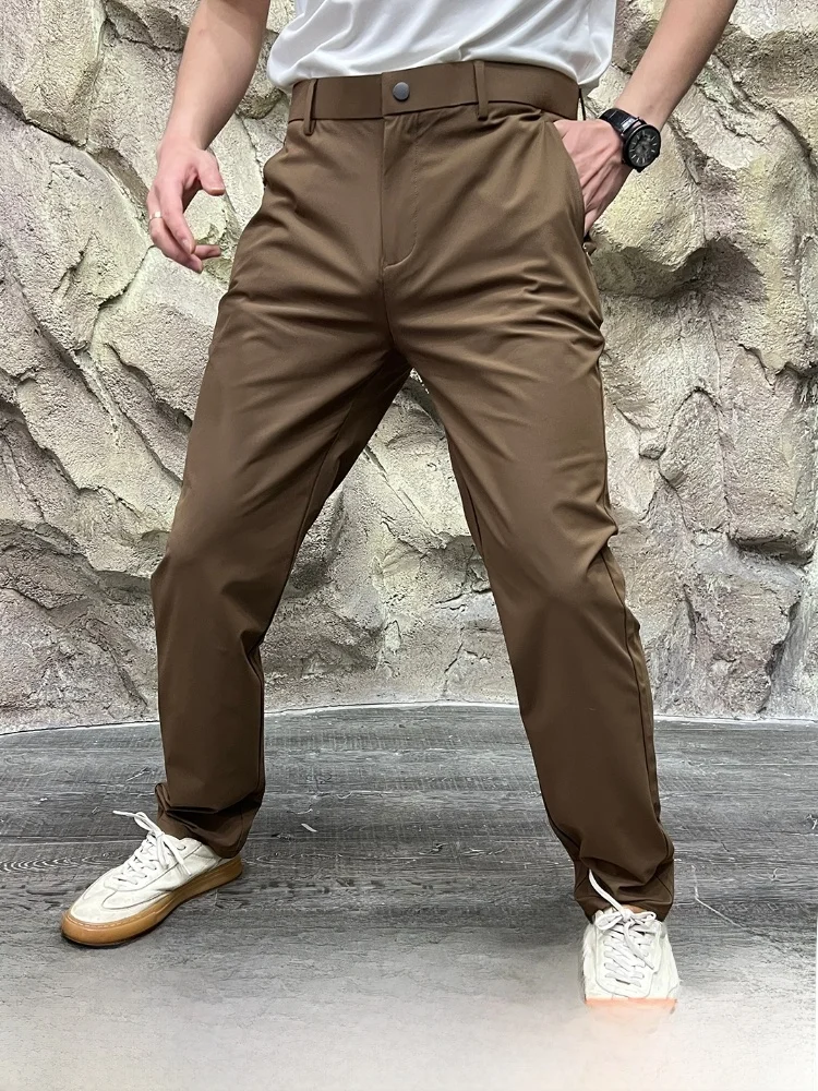 

Высокоэластичные повседневные брюки для мужчин, летние деловые брюки для поездок на работу, против морщин, драпировка, прямые брюки на молнии, украшение, молодежный Sle