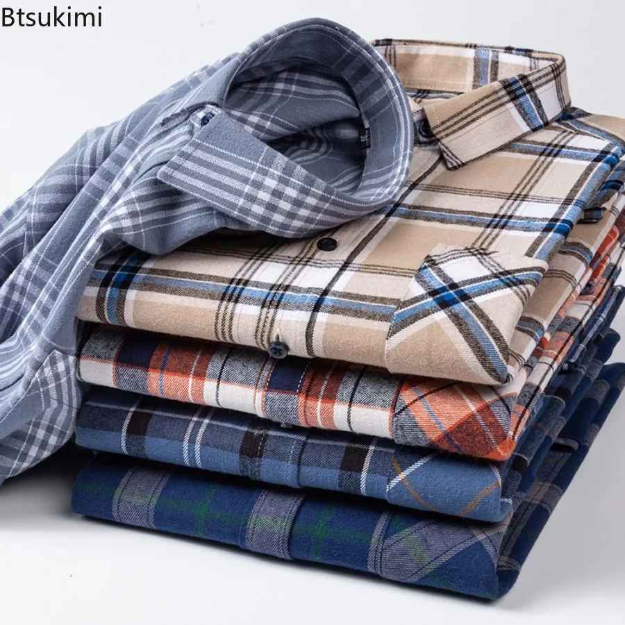 High-quality 100%Cotton Plaid Shirts for Men 2026 Fashion Slim Fit Casual Long Sleeve Shirt Jacket Comfortable Soft Men Clothing