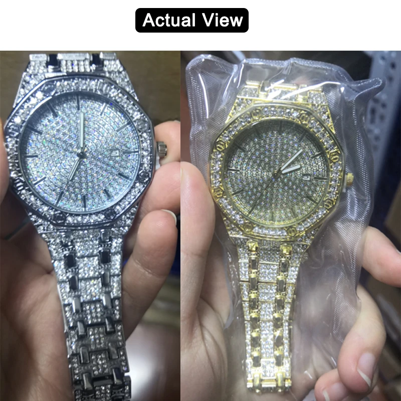 Iced Out Watch for Men Gold Watch for Men Hip Hop Fashion Cool Bling Bling Gold Diamond Luxury Mens Watch Dropshipping Relogio