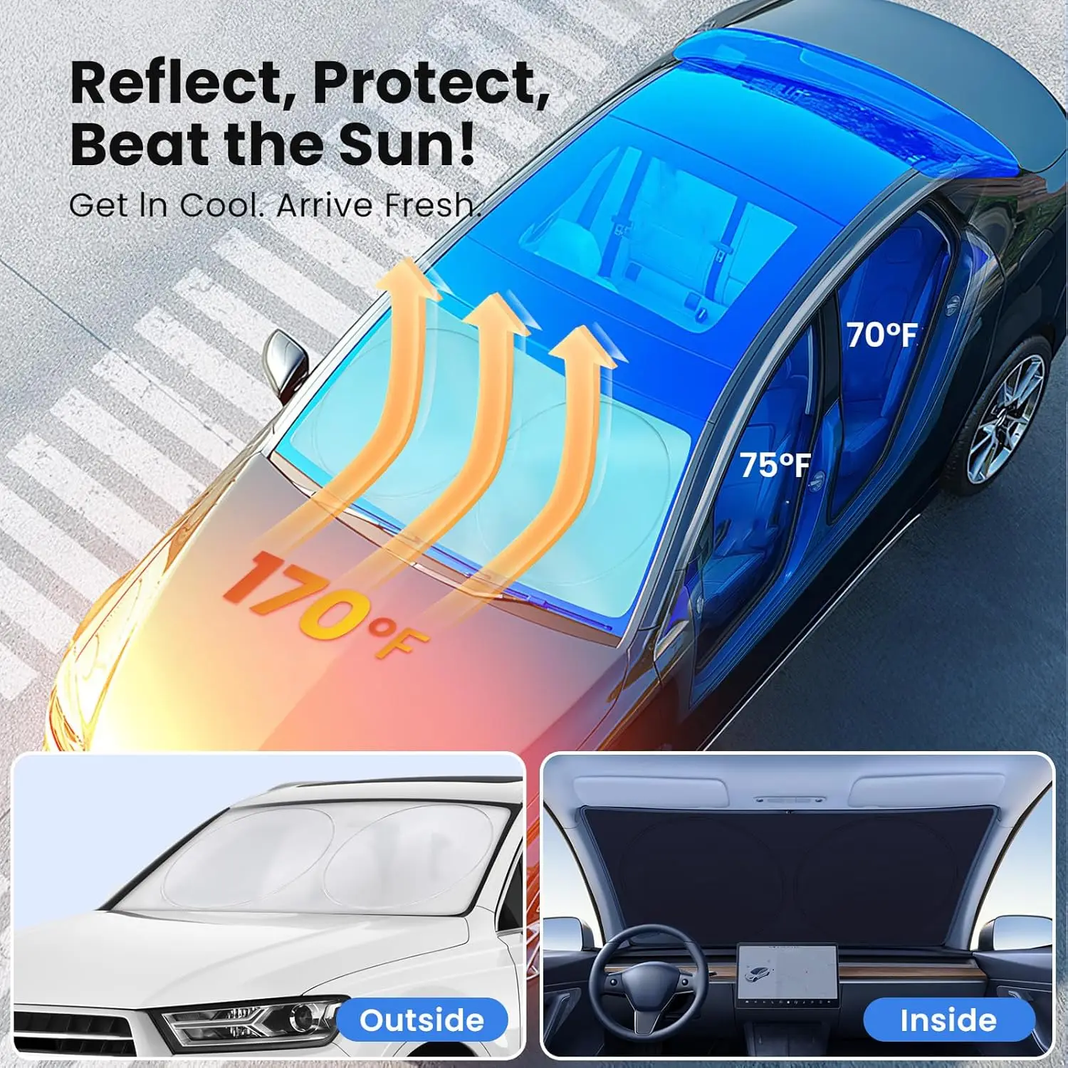 Protetor Solar Dobrável para Para-brisa de Carro, Visor Universal para Janela Frontal, Bloqueador de Raios UV, Isolamento Térmico, Protetor de Interior Automotivo para o Verão