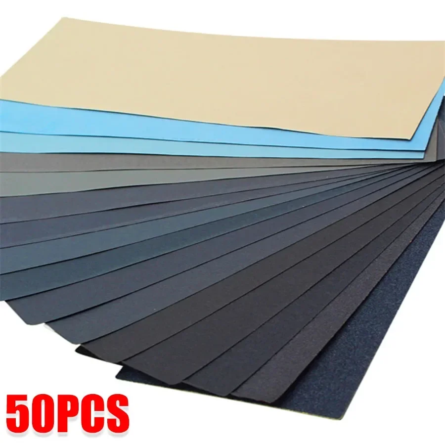 50pcs Extra Fine Sand Paper Kit 1000-10000 Grit Sanding Paper Water/Dry Abrasive SandPapers For Wood Metal Polishing Automotive