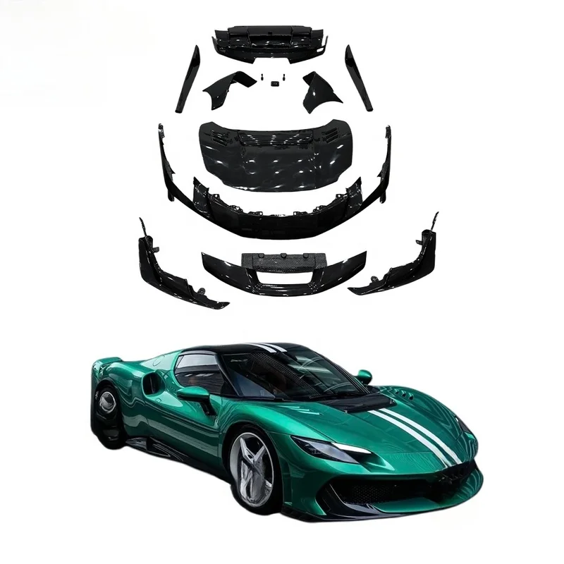 High Quality Speciale Track Style Dry Carbon Fiber Wide Body Kit Fit 296 Front Rear Bumper Engine Hood Fender Side Skirts Aero A