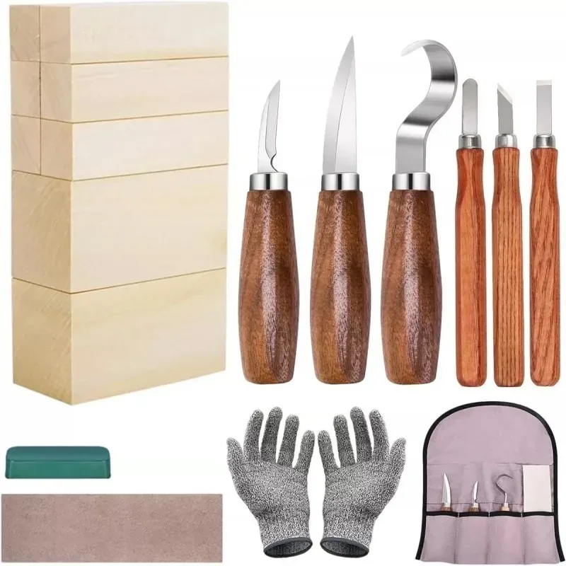 5/6/7/10/13/18/20Pcs Wood Carving Kit Wood Carving Knife Set for Beginners Kids Whittling & Blocks & Knife Gloves for Widdling