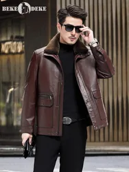 Winter Business Men Work Thick Warm Cowhide Genuine Leather Jacket Detachable Down Mink Fur Lining Coat Top Quality Overcoat 6XL