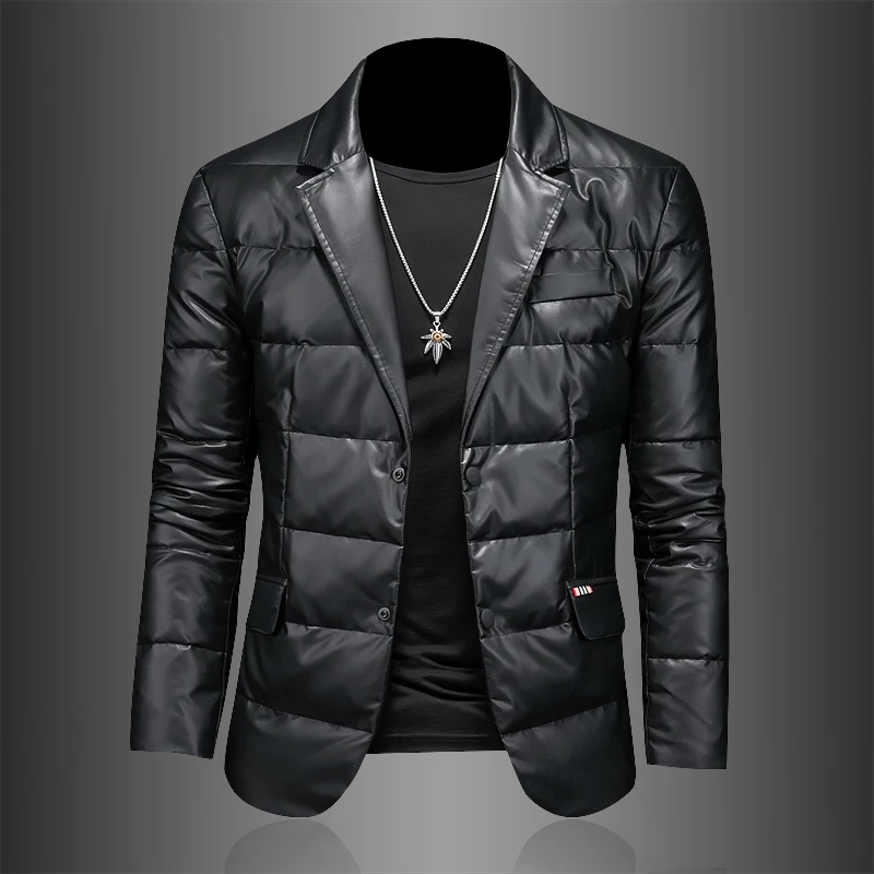 

Мужская повседневная легкая модная зимняя куртка-пуховик с воротником-смокингом, из полиэфирного волокна, приталенного кроя, с длинными рукавами