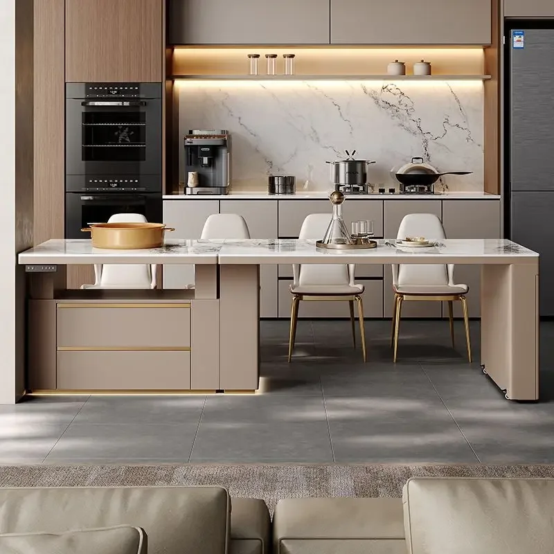 Island dining table integrated retractable household open multi-functional island dining table