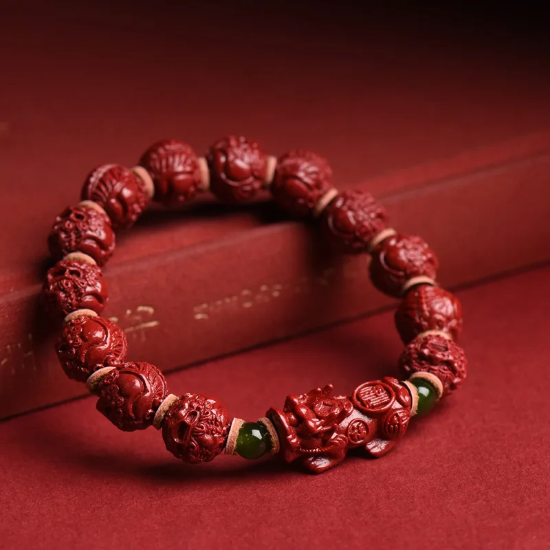 Natural Cinnabar Carved Bracelet Women's Raw Ore Purple Gold Sand Men's Gift for Relatives and Friends