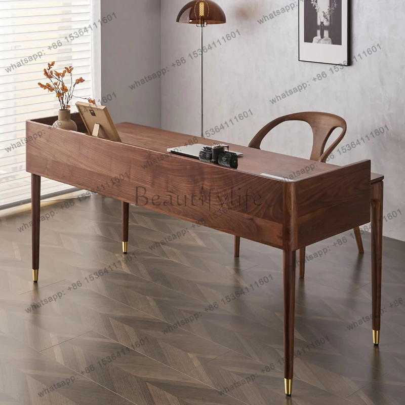 North American black walnut desk solid wood home study with socket desk log
