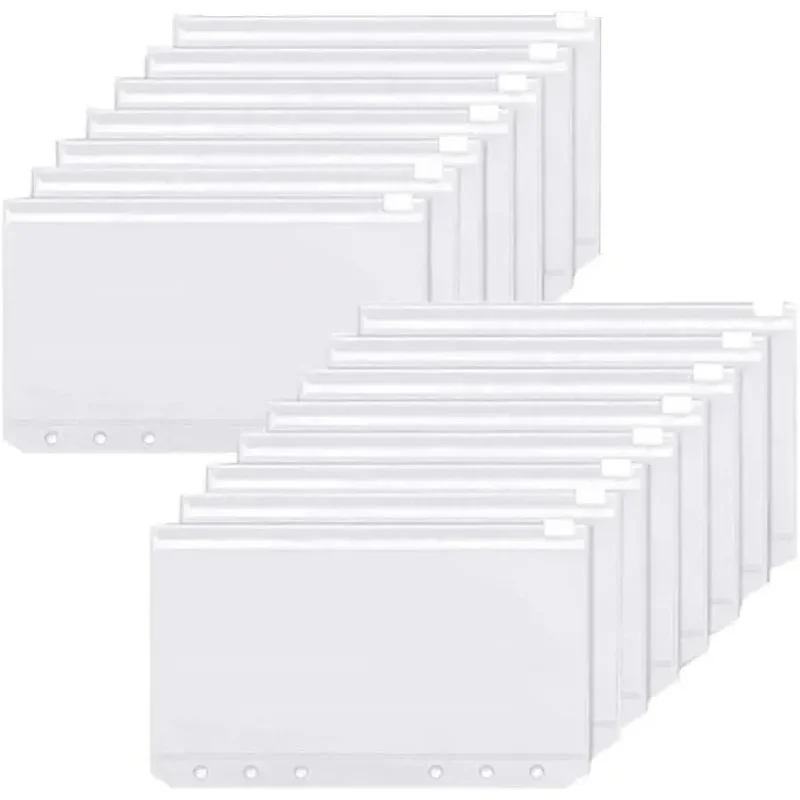 Pochettes pour classeur A6 à 6 trous avec fermeture éclair, pochettes étanches en PVC pour budget, enveloppes pour feuilles mobiles, pour classeur, carnet, agenda