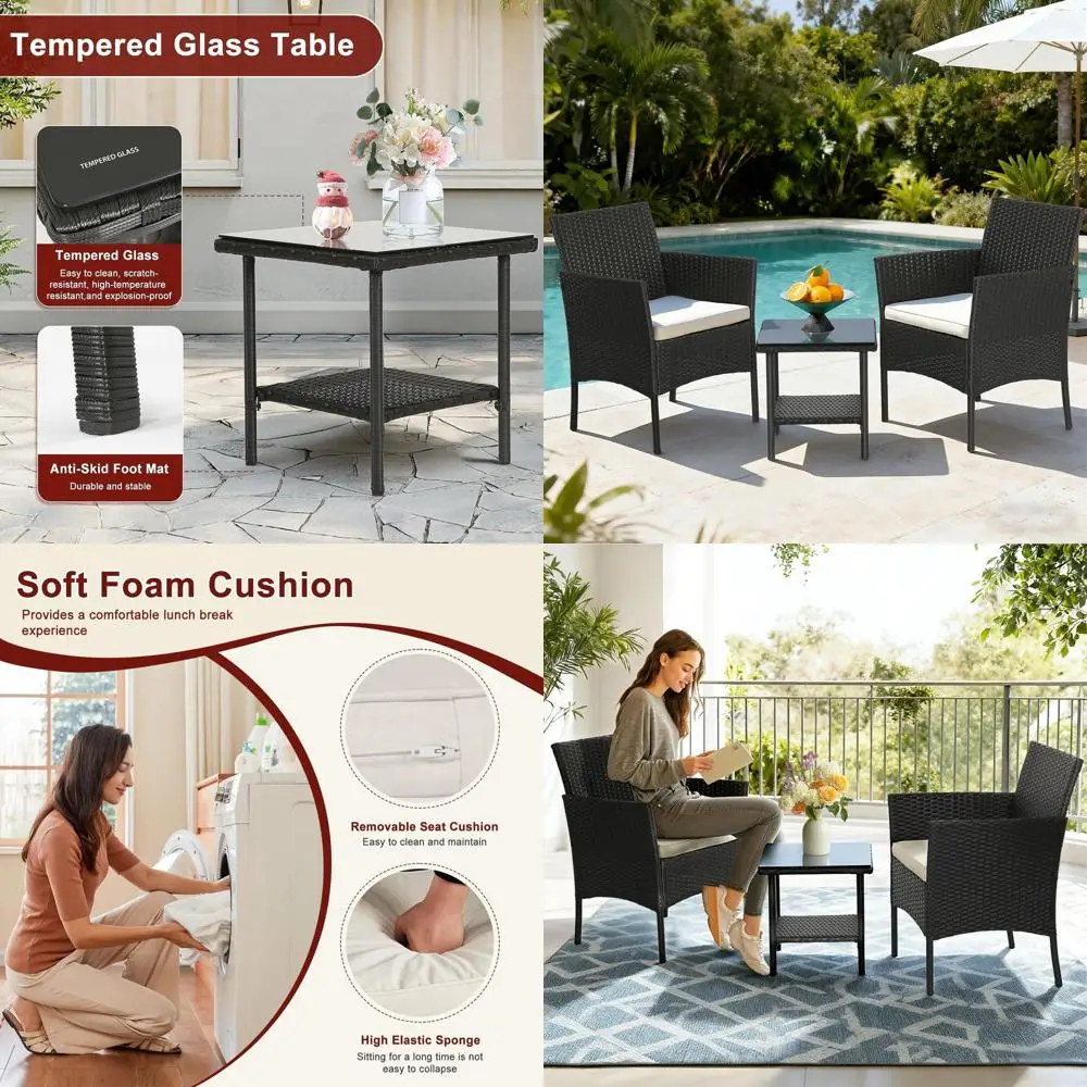 

Комплект садовой мебели из 3 предметов из черного ротанга с кофейным столиком для отдыха, идеально подходит для двора, заднего двора, веранды, зоны у бассейна