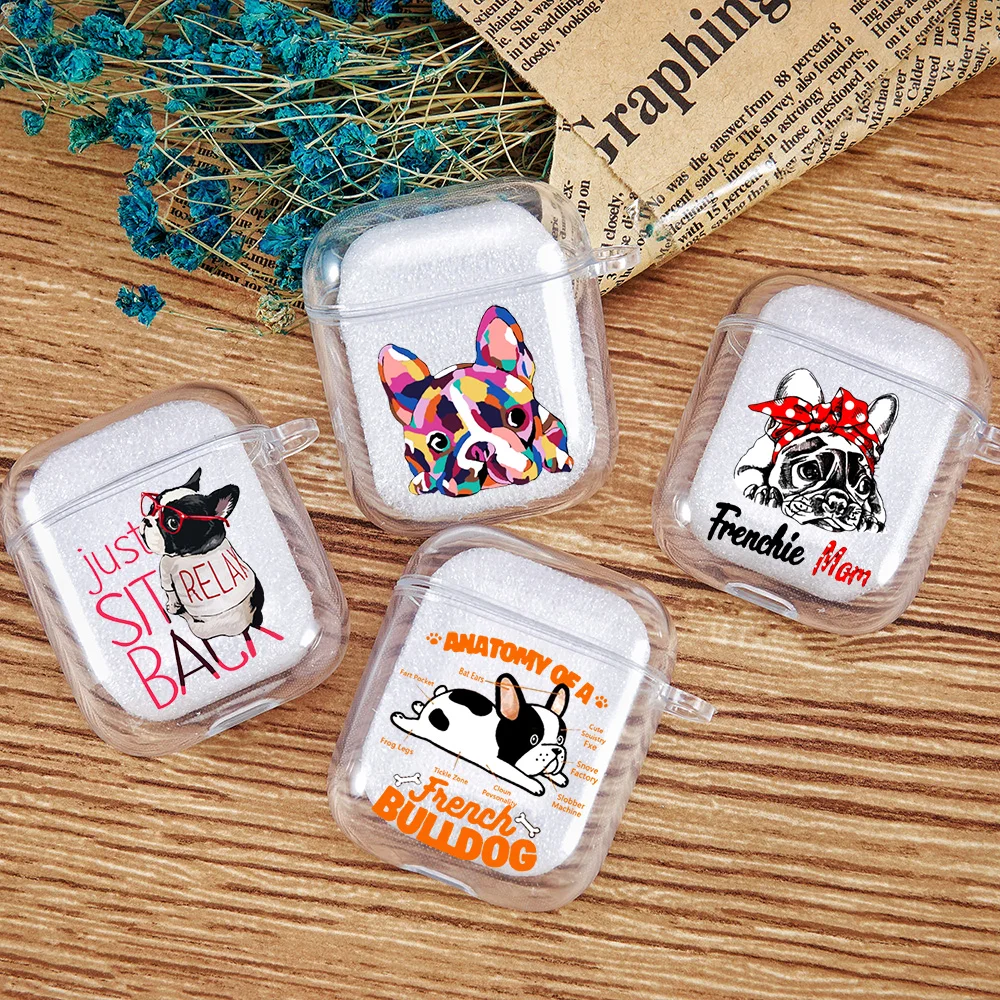 

Cartoon Pug Dog French Bulldog Earphone Case For Apple AirPods 4 3rd 2 Pro2 Transparent Cover For Airpod 1 3 Protective Shell