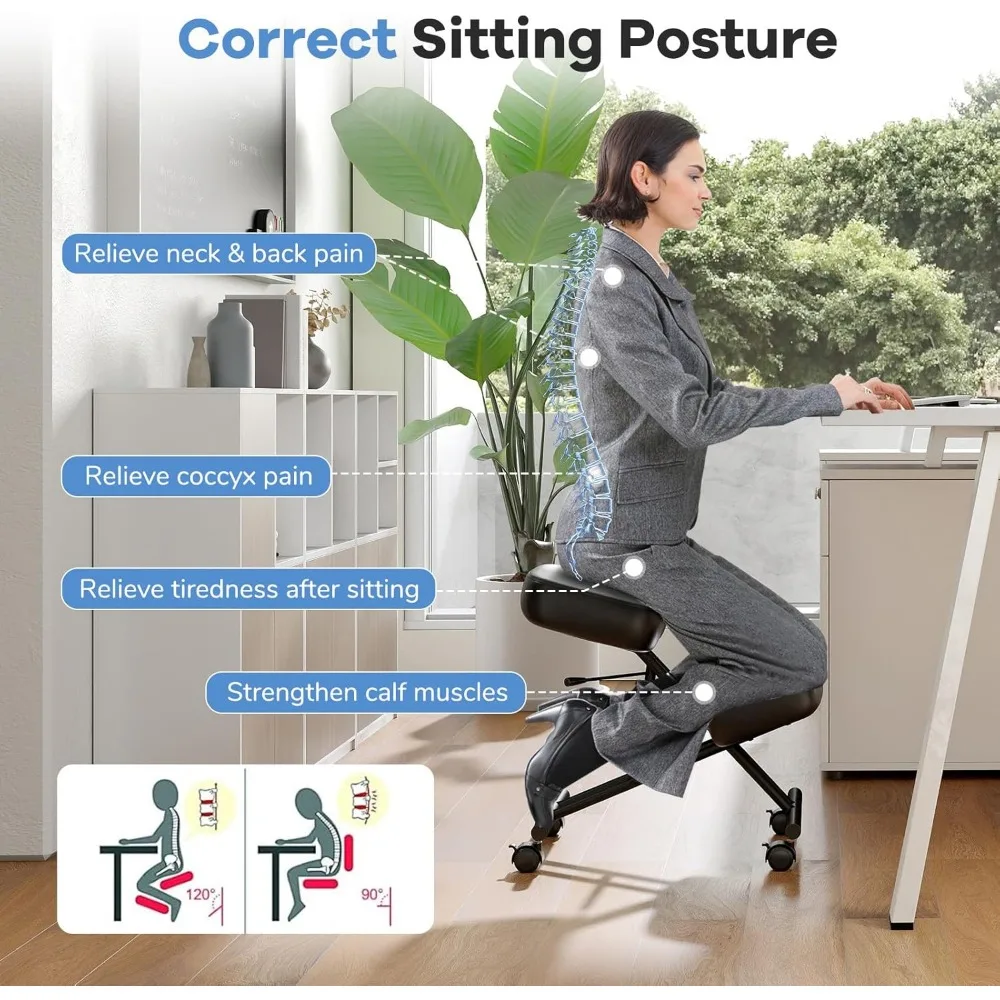 كرسي ركوع Goplus، كرسي مكتب متنقل منجد مع ارتفاع قابل للتعديل، وسادة إسفنجية سميكة، 4 عجلات عالمية قابلة للقفل، #4