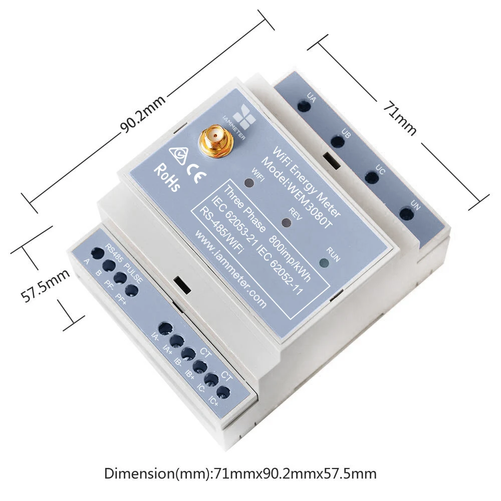 Bidirectional 3-Phase Energy Meter WiFi DIN Rail Solar PV System Home Electricity Usage Monitor Modbus TCP/RTU WEM3080T
