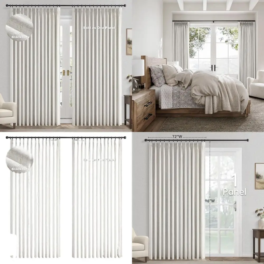 

Pinch Pleated 100% Blackout Linen Curtains, 72 Wide x 96 Long, for Patio Doors & Large Windows