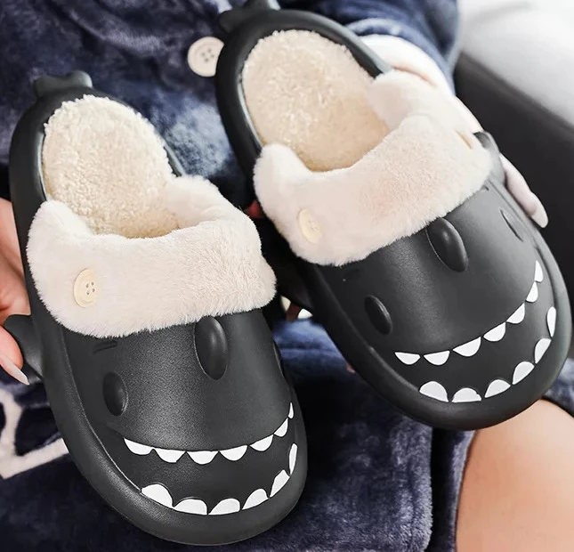 

Hot Sale Men Shark Cotton Slippers Adult Home Warm Soft Sandals Women Bedroom Plush Lovely Slides Kids Waterproof EVA Flip Flops