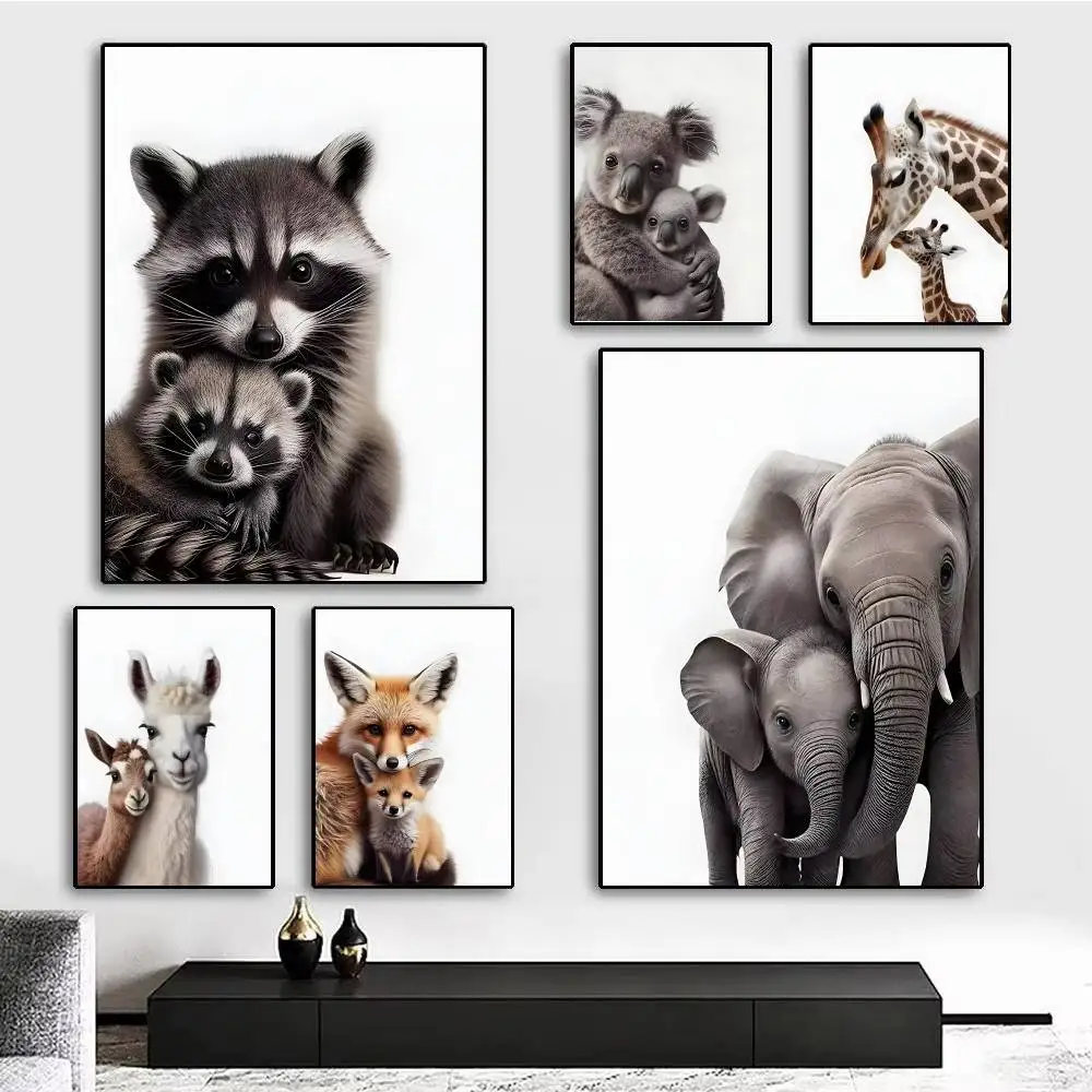 1pc Animal And Their Cute Baby Poster Sticker Print Waterproof Wall Art For Living Room Bedroom Home Decor