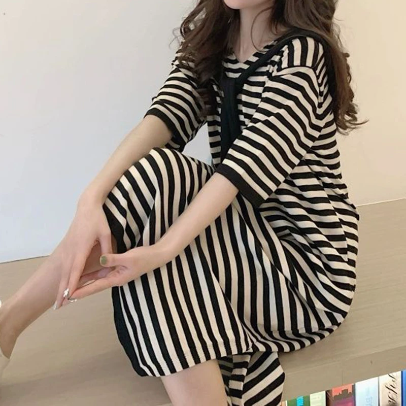 Sommer lose und dünne beiläufige gestreifte schal kleid frauen vintage kleid gestreift LOSE Gerade vestido feminino
