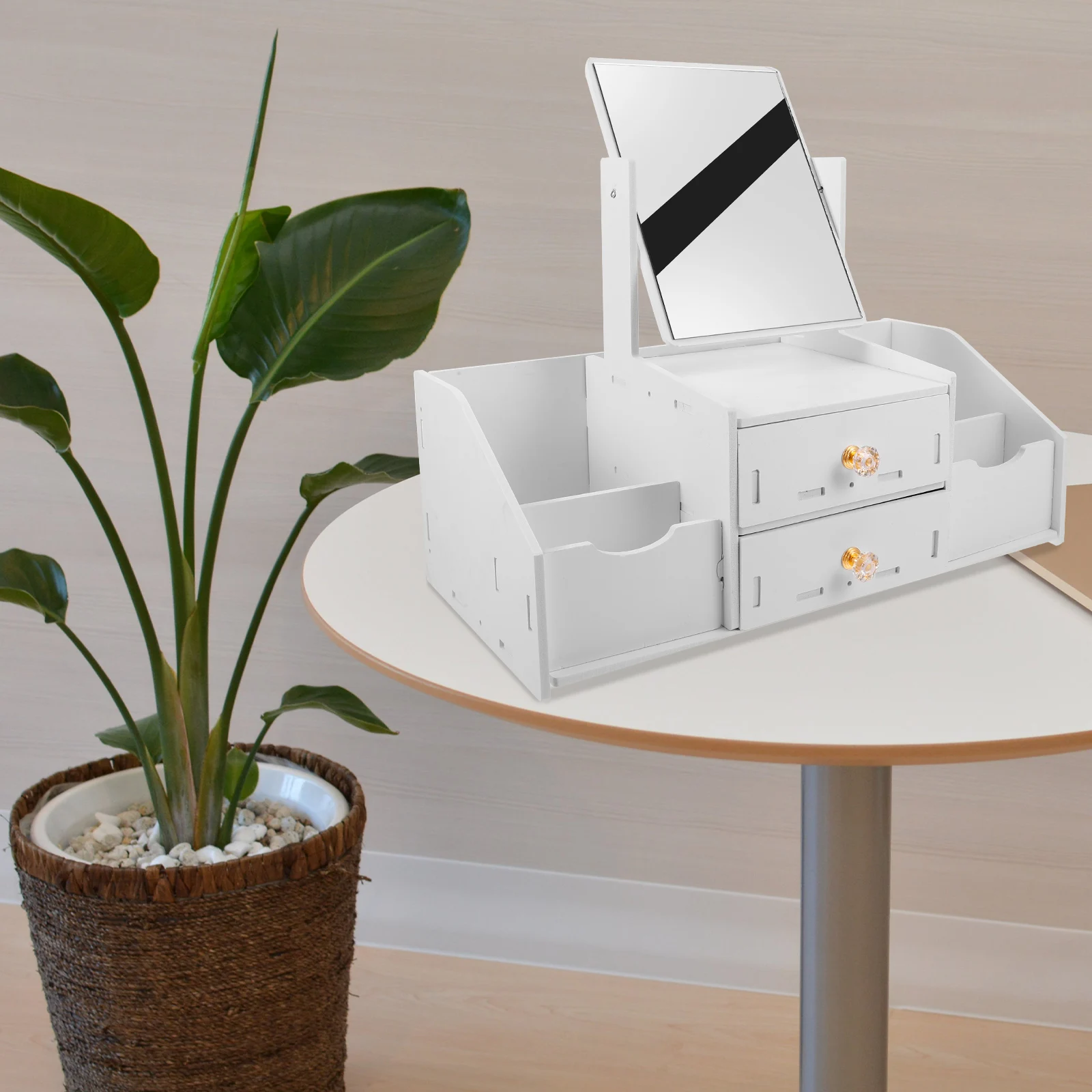 

Multifunctional Makeup Mirror Organizer for Desk Stand Countertop Glass Cosmetics