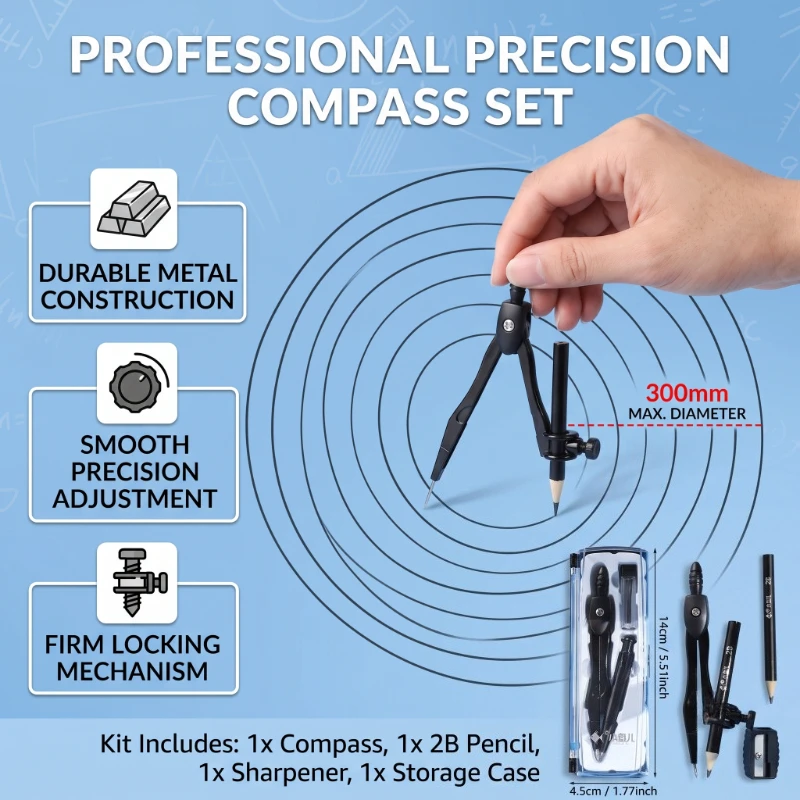 1 Set of 2B Mechanical Pencil and Compass Suitable for Pen/mechanical Pencil Exam Drawing Tool Kit