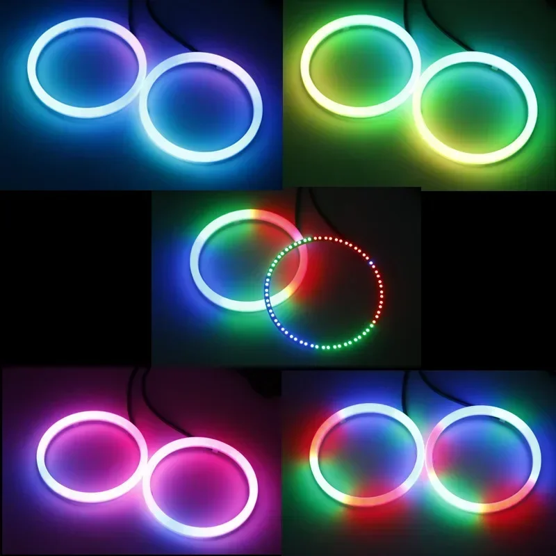 2PCS LED Angel Eyes Cotton Lights with Turn Signal Lights 12V 24V RGB DRL Halo Rings APP Bluetooth For Car Scooter Headlight