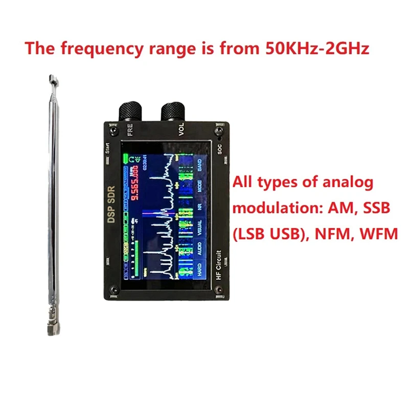Radio de banda completa con pantalla táctil de 3,5 pulgadas, receptor DSP SDR con antena, malaquita SDR Pro, 50Khz-2GHZ