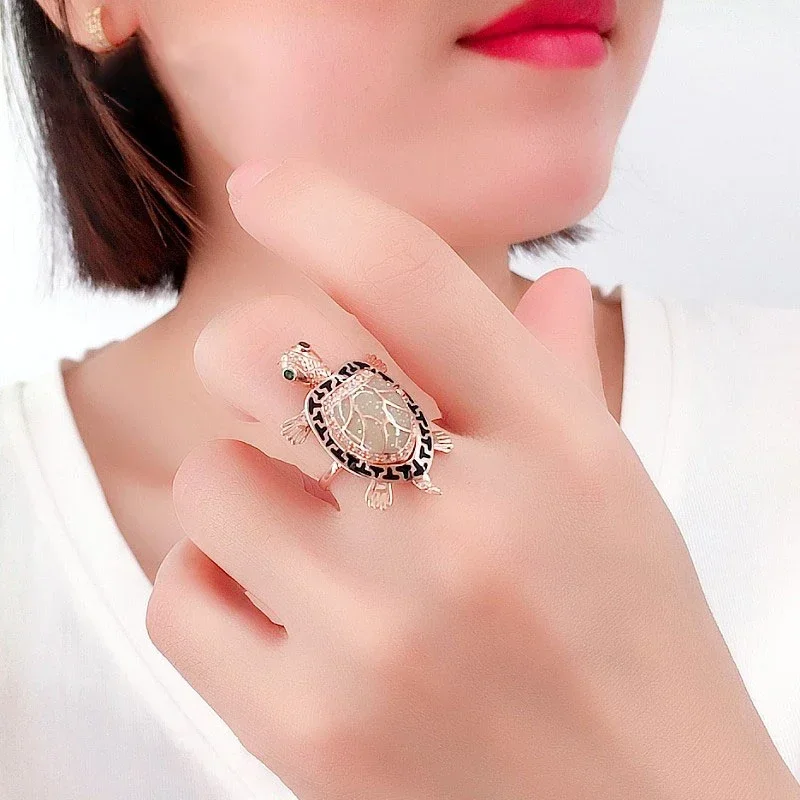 Creative Fashion New in Exquisite Turtle Rings for Women Charming Party Copper Plated Rose Gold Jewelry Opening