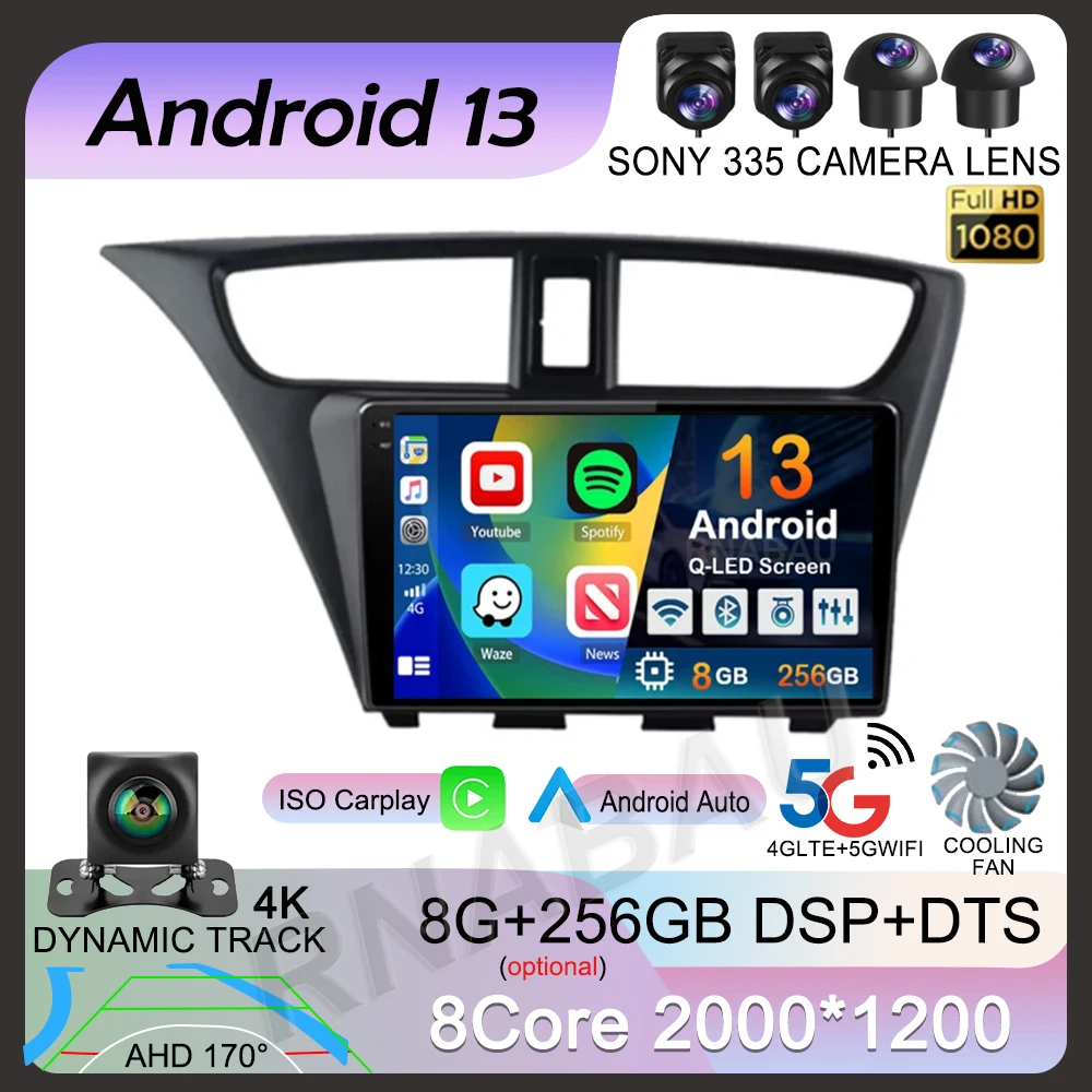 

Android 14 Carplay Car Radio For Honda CIVIC Hatchback 2012 2013 2014 2015 2016 2017 Multimedia Player Navigation GPS Stereo