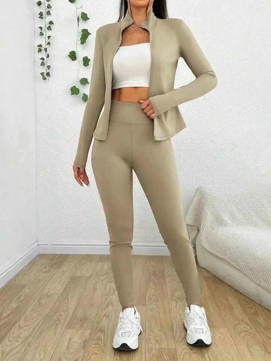 

Womens Solid Color Slim Fit Two Piece Set For Commuting Dating Casual Wear