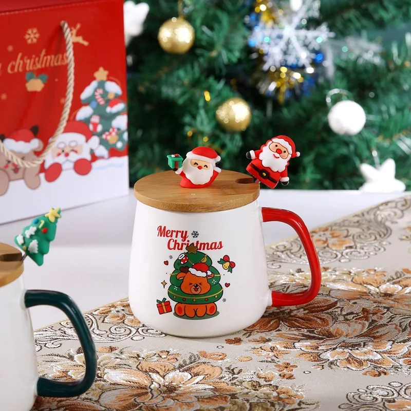 

2025 Christmas Mug Gift Box Cartoon Ceramic Milk Coffee Cup With Lid And Spoon Lovely Dining Table Decorative Kitchenware 2025