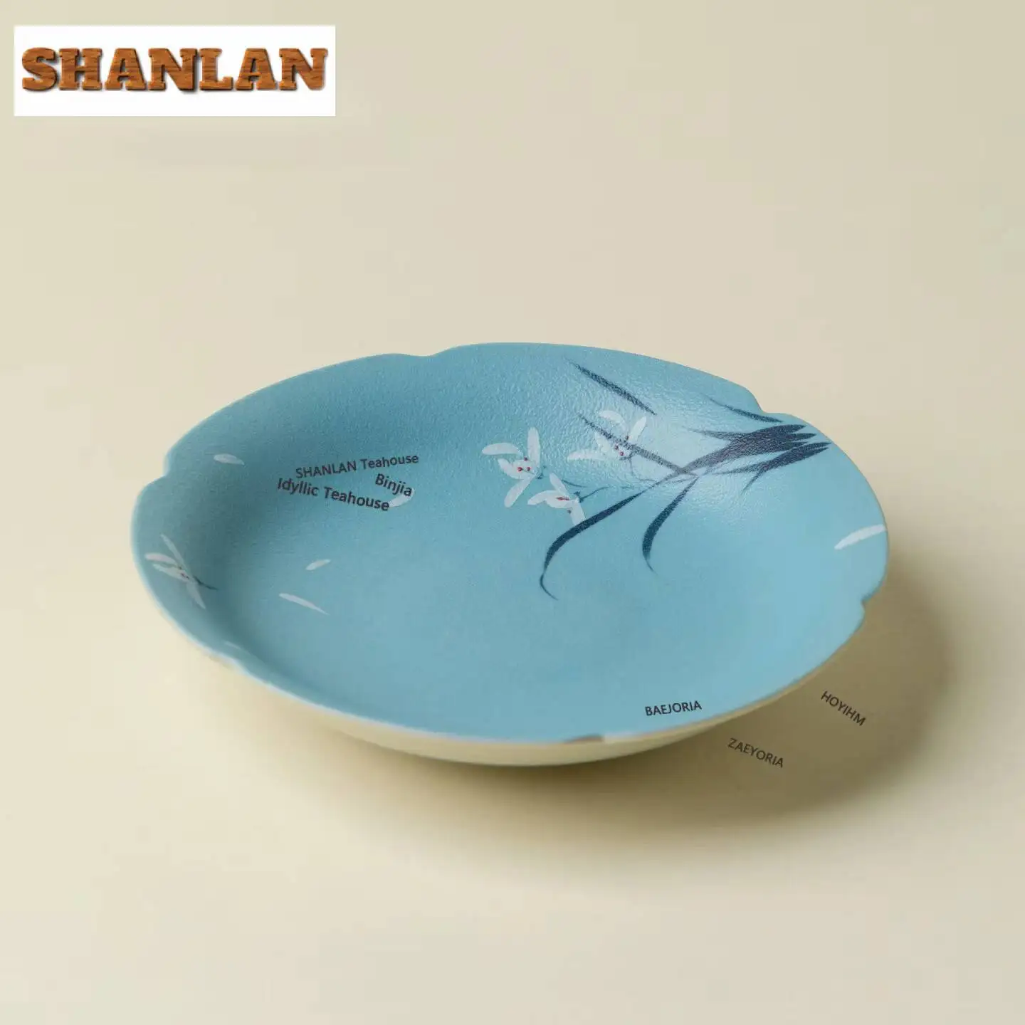 Light Lake Blue Hand-painted Orchid Pot Bearing Holder Retro Coffee Cup Base Dry Brew Table Tea Tray Coasters For Tea Ornaments