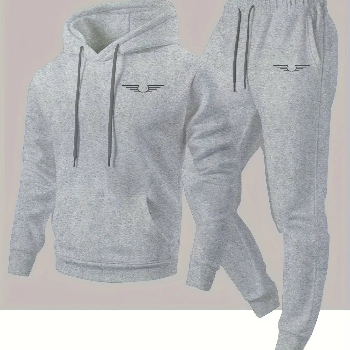 2026 Men 2Pcs Tracksuit Wing Graphic Print Hoodie Set Long Sleeve Hooded Sweatshirt Jogger Pants Casual Sports Suit Daily Outfit view 5