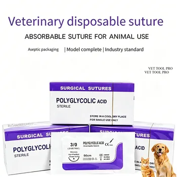 Veterinary Absorbable Sutures, Polyglycolic Suture (0/2/3/4 Medical Suture) (12 Pcs/90cm Round/Reverse Suture Thread) 1