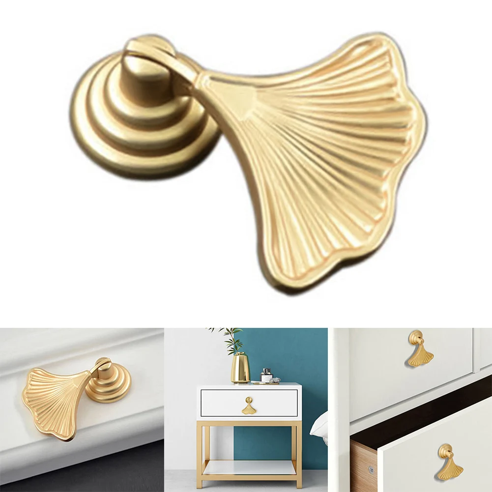 Wardrobe Door Knob Pull Ginkgo Leaf Style Reliable Drawer Handle Perfect for Furniture Upgrade and Refurbishing