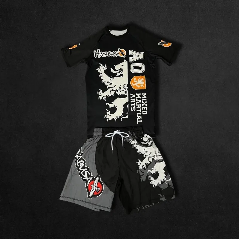 2026 Boxing Fittness Breathable Sportswear Set Suitable for Men Summer Quick-drying Combat Training Short-sleeved Shorts