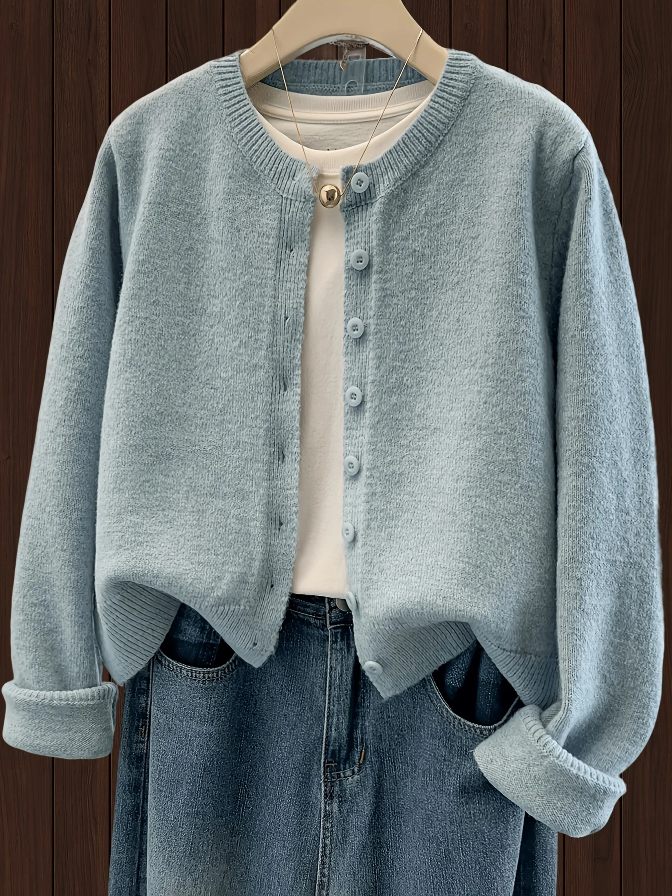 

Ladies Simple Short Length Cardigan Button Down Long Sleeve Soft Knitted Sweater Fashion Casual Coat