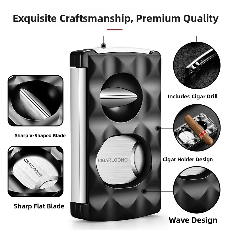 

Original CIGARLOONG Sharp Stainless Steel Cigar Scissors Portable Multi-Function Four-In-One V-Notch Flat Cutter Punching Device