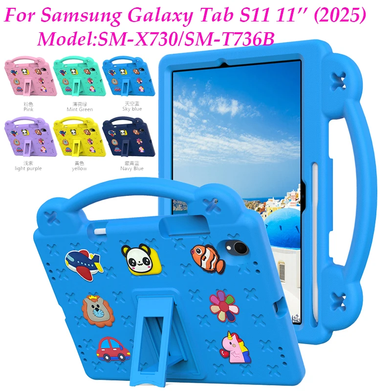 

Shockproof EVA Cartoon Kids Safe Case for Samsung Galaxy Tab S11 2025 SM-X730 SM-X736 with Pencil Holder