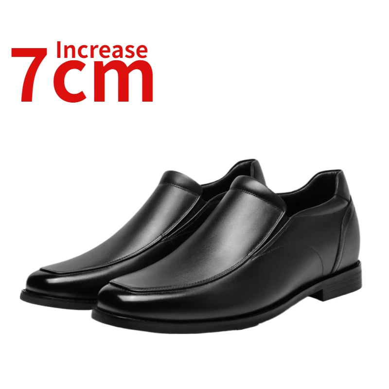 Invisible Heightening Shoes for Men 7CM Square Head Genuine Leather Comfortable Footwear Business Casual Elevated Leather Shoes