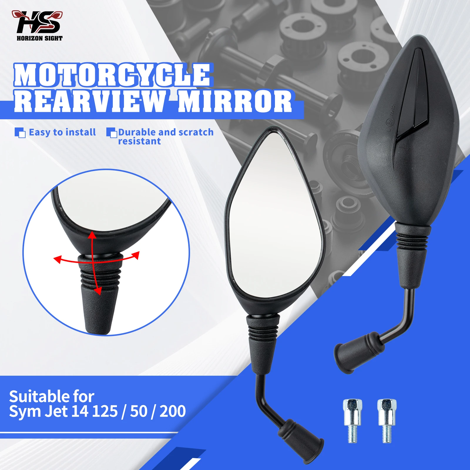 HS Motorcycle Side Mirrors Left And Right Rearview Mirrors For Sym Jet 14 125 / 50 / 200 Cruise 150 180 XS150T-9 XS175T-2
