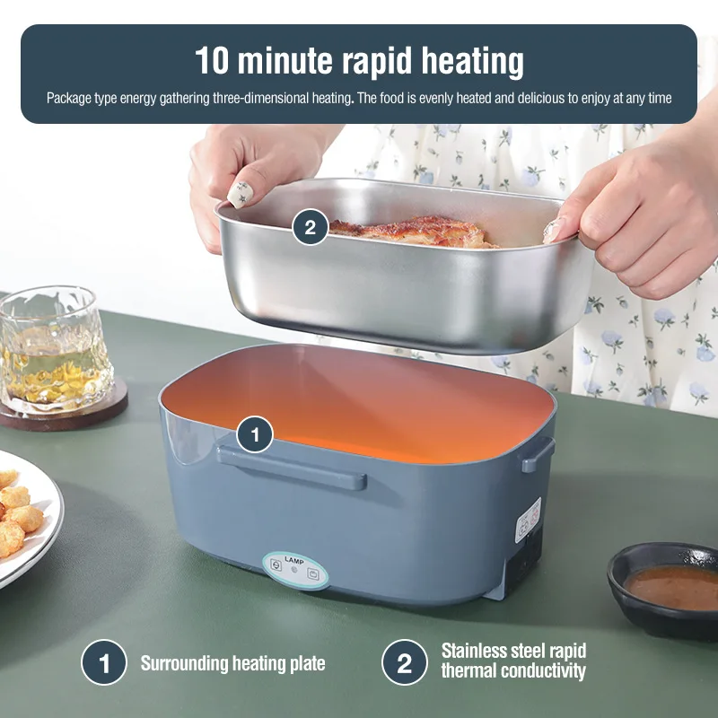 1.5L Portable Electric Heating Stainless Steel Liner Lunch Box Food Container 5-in-1 Use Home and car dual-use insulated heated