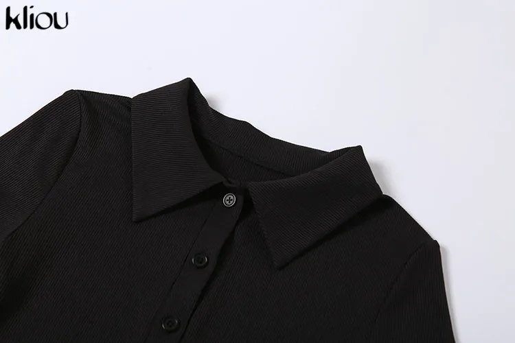 Kliou Elegante Büro Dame Maxi Kleid Frauen Solide Mode drehen-unten Kragen Kurzarm Taste Seite Schlitz Körper-gestaltung Straße Robe – Detail 5