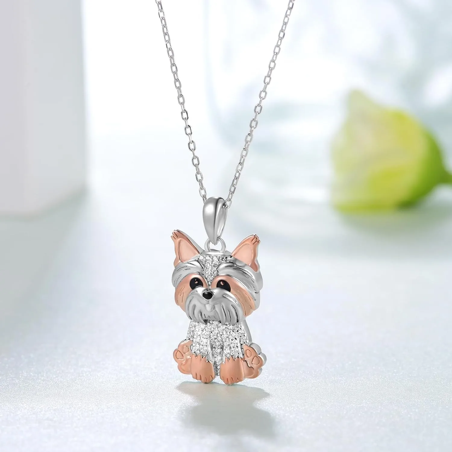 Creative Cute Two-Color Yorkshire Pendant Necklace for Women Pet Puppy Jewelry Animal Accessories Birthday Gift for Dog Lovers