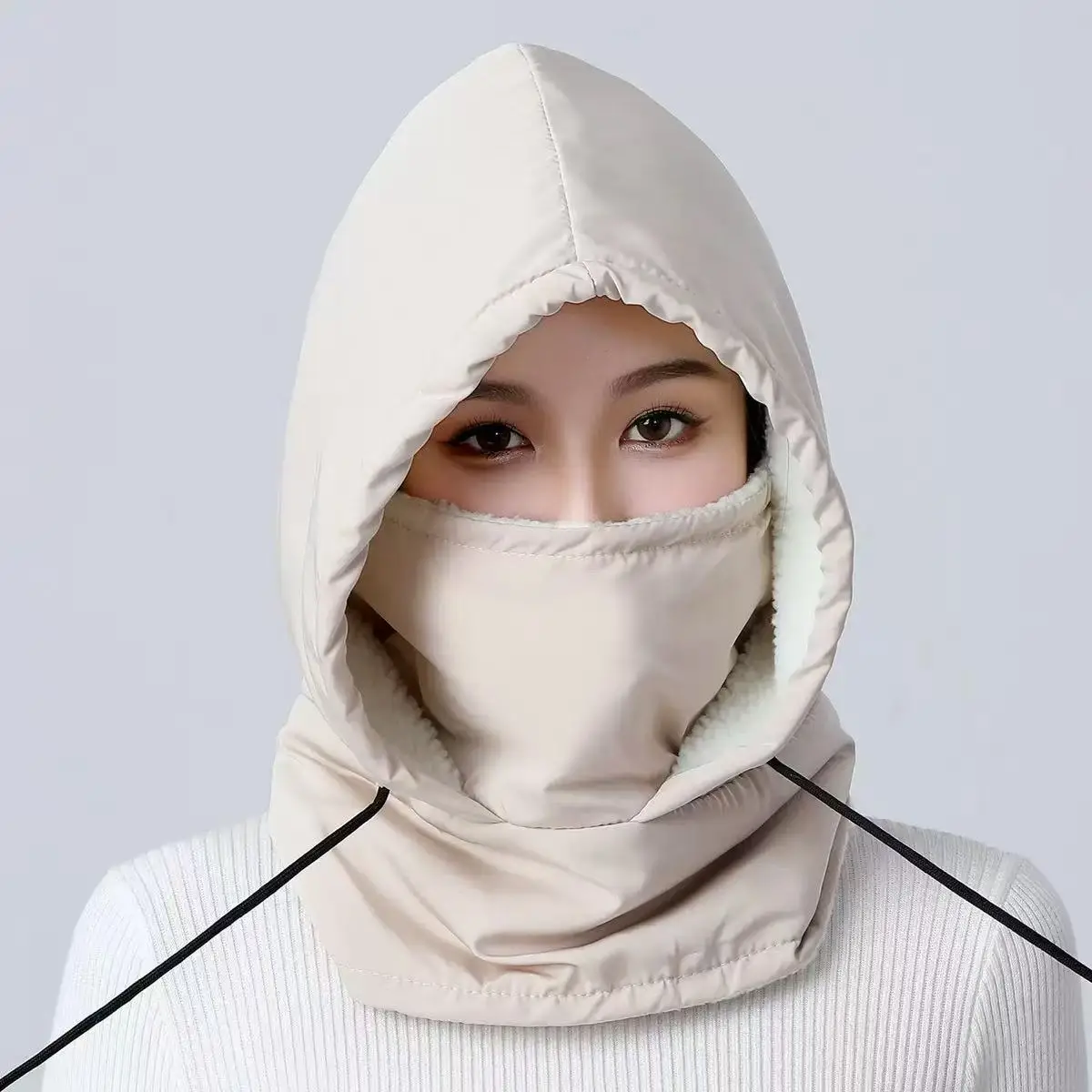 Outdoor Winter Waterproof, Warm, Breathable Scarf, Windproof Face Mask, Men's and Women's Cycling with Fluffy Hat