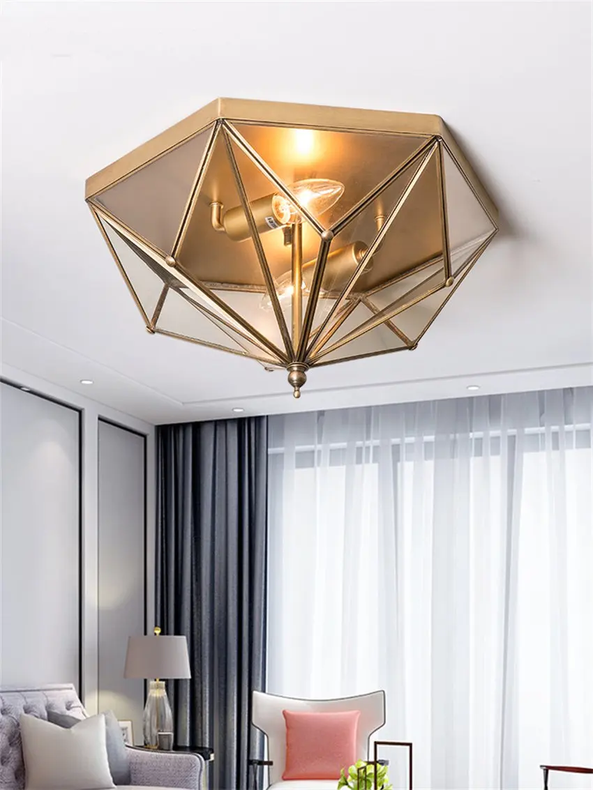 Bronze diamond ceiling lights Bedroom study lamp Aisle light Children's room American luxury glass ceiling lamps decor lighting